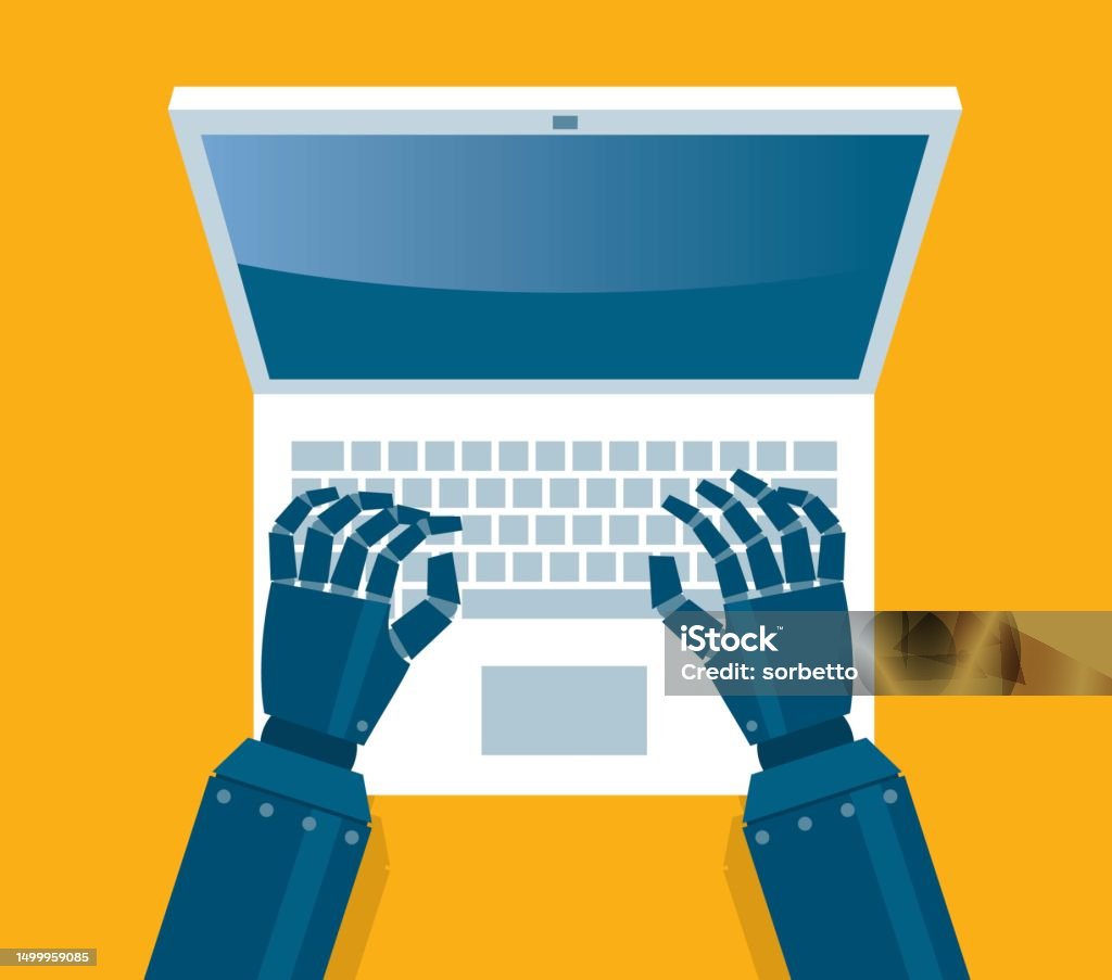 Robost Hand Using Computer Robot Hands Using Laptop Stock Illustration - Download Image Now ...