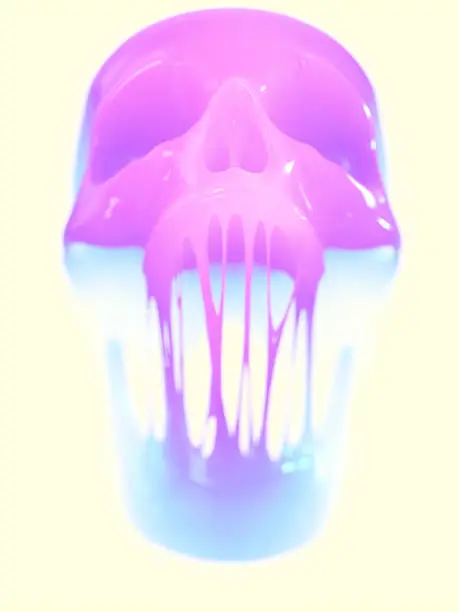 Photo of Glamorous colorful skull with clumped jaws and candy gradient. Abstract background. 3d rendering digital illustration