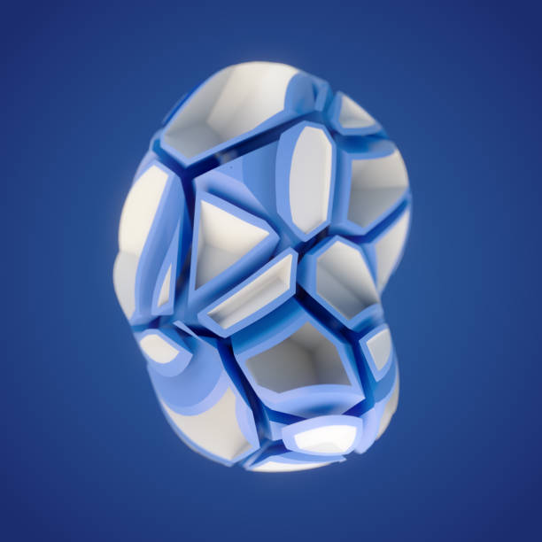 istock Abstract digital illustration of a white crystal figure with a blue crack pattern on a blue background. 3d rendering 1499961370