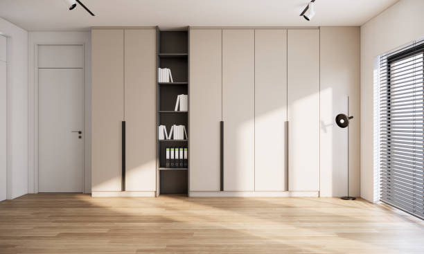 istock Modern empty interior, scandinavian apartment ideas, blank room with parquet floor. 3d rendering 1499961746