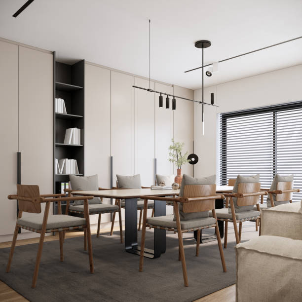 istock 3d rendering of dining room ideas, modern scandinavian apartment interior design. 1499961755