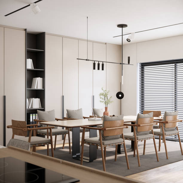 istock 3d rendering of dining room ideas, modern scandinavian apartment interior design. 1499961764