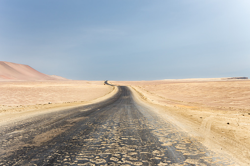 Road in the middle of the Paracas desert Peru