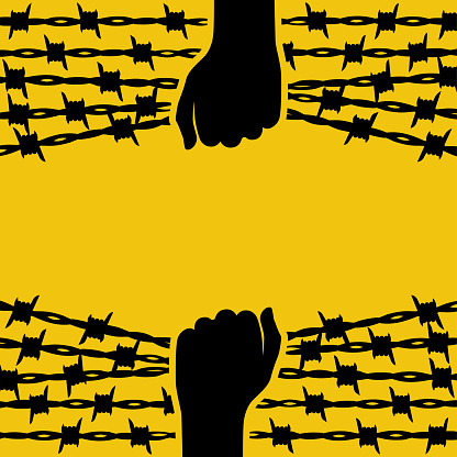 Human Rights Day. Landing page template, banner with text for human freedom day. Celebration December 10th. Hands move apart barbed wire for freedom. Symbol freedom. Vector illustration flat design.