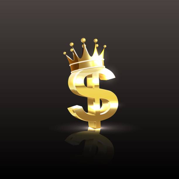 znak złotego dolara i ikona korony wektorowy szablon logo projekt ilustracji. - white currency remote shiny stock illustrations