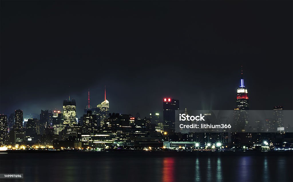 Manhattan from Hudson river at night Panorama of New York midtown with Empire State building at night made from Hudson river Architecture Stock Photo