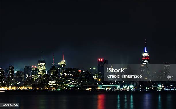 Manhattan From Hudson River At Night Stock Photo - Download Image Now - Architecture, Built Structure, Business