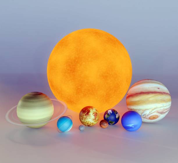 The 8 Planets and the sun in Milky way or our Solar System in Order of Size 3d rendering