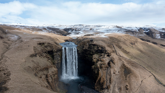 Aerial view of Skógafoss, one of most beautiful waterfalls in Iceland