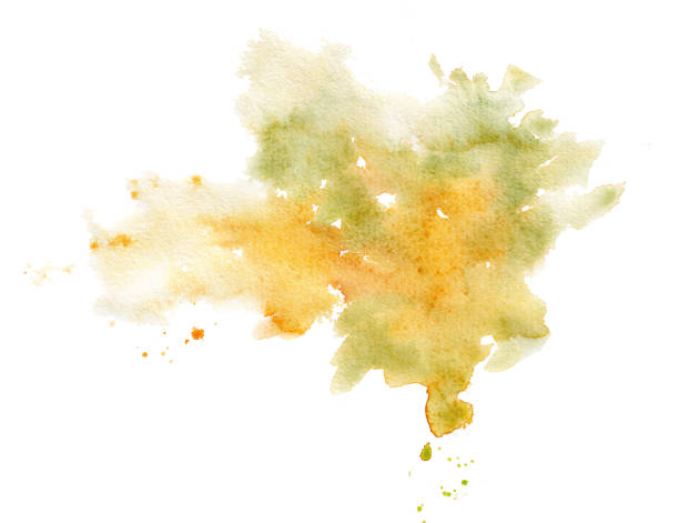 istock Hand drawn watercolor paint splash stain spatter spot yellow orange green colors. Illustration isolated object on white background. Shop logo, print, website, business card, booklet, background 1499980160