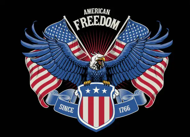 Vector illustration of Vintage Bald Eagle Poster with American Flag Color