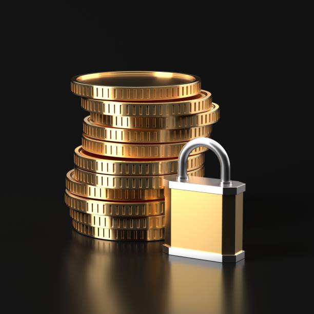 istock Security concept money coin with padlock. Financial protection 1499985619