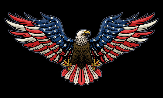 Vector of Fierce Bald Eagle Spread the Wings with American Flag Color