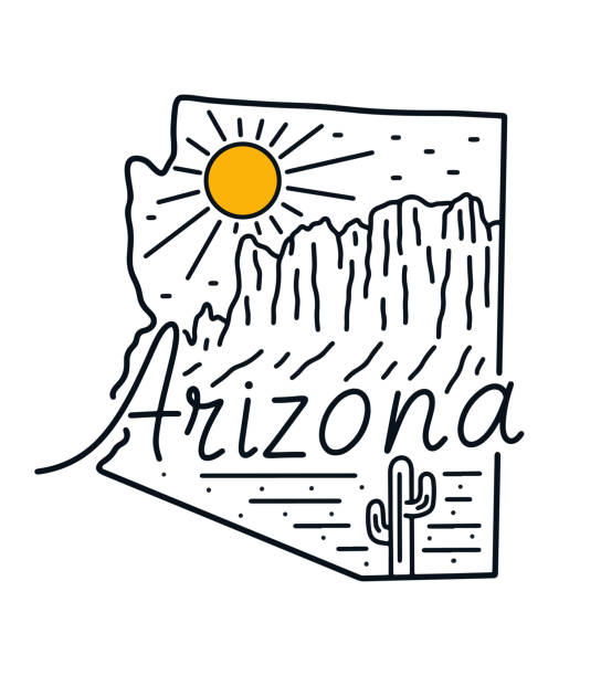 Superstition Mountains desert of Arizona mono line vector illustration.