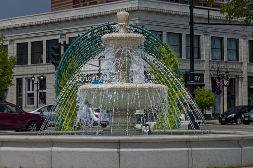 Manitowoc, WI USA  Jun 19 2023 :  Beautiful Fountain in downtown Manitowoc attracts every visitor