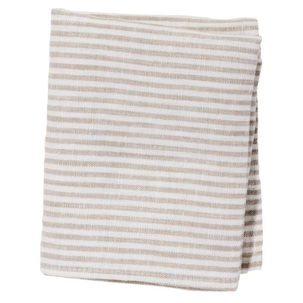istock Beige folded cotton striped napkin isolated. Kitchen towel top view. Element for design 1499989457
