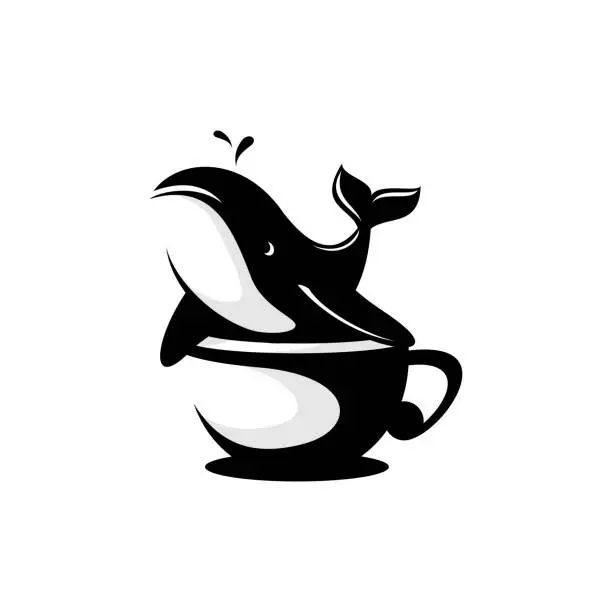 Vector illustration of Cup of coffee and whale