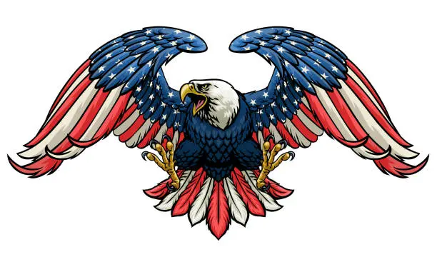 Vector illustration of Hand Drawn Style Eagle Design with American Color Flag