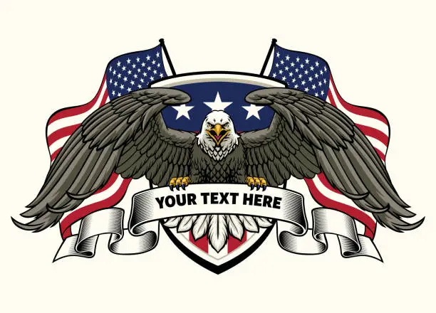 Vector illustration of Roaring American Eagle Customizable Ribbon