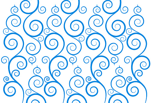 blue seamless spiral pattern isolated on white background.
