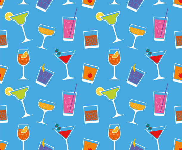 illustrazioni stock, clip art, cartoni animati e icone di tendenza di cocktail estivi senza cuciture. - vector alcohol cocktail highball glass