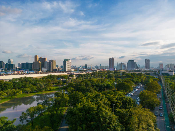 istock Aerial view green tree park in Chatuchak public park with office building 1500003842