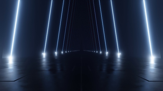 3d rendering of dark abstract sci-fi tunnel, Futuristic spaceship corridor.