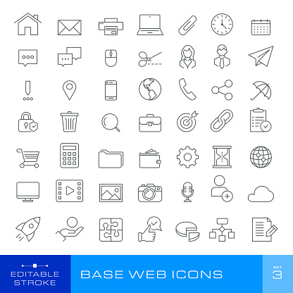 Set of icons - Base Web Icons (49 icons). Editable stroke.
