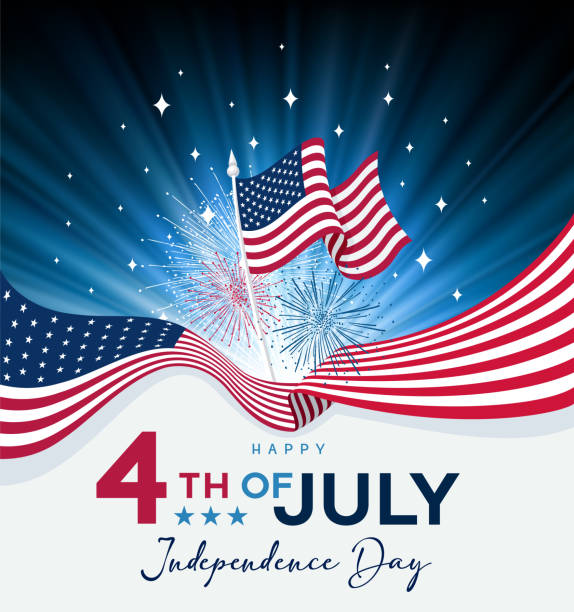 American flag on night sky background. Happy Independence Day. Fourth of July. vector art illustration