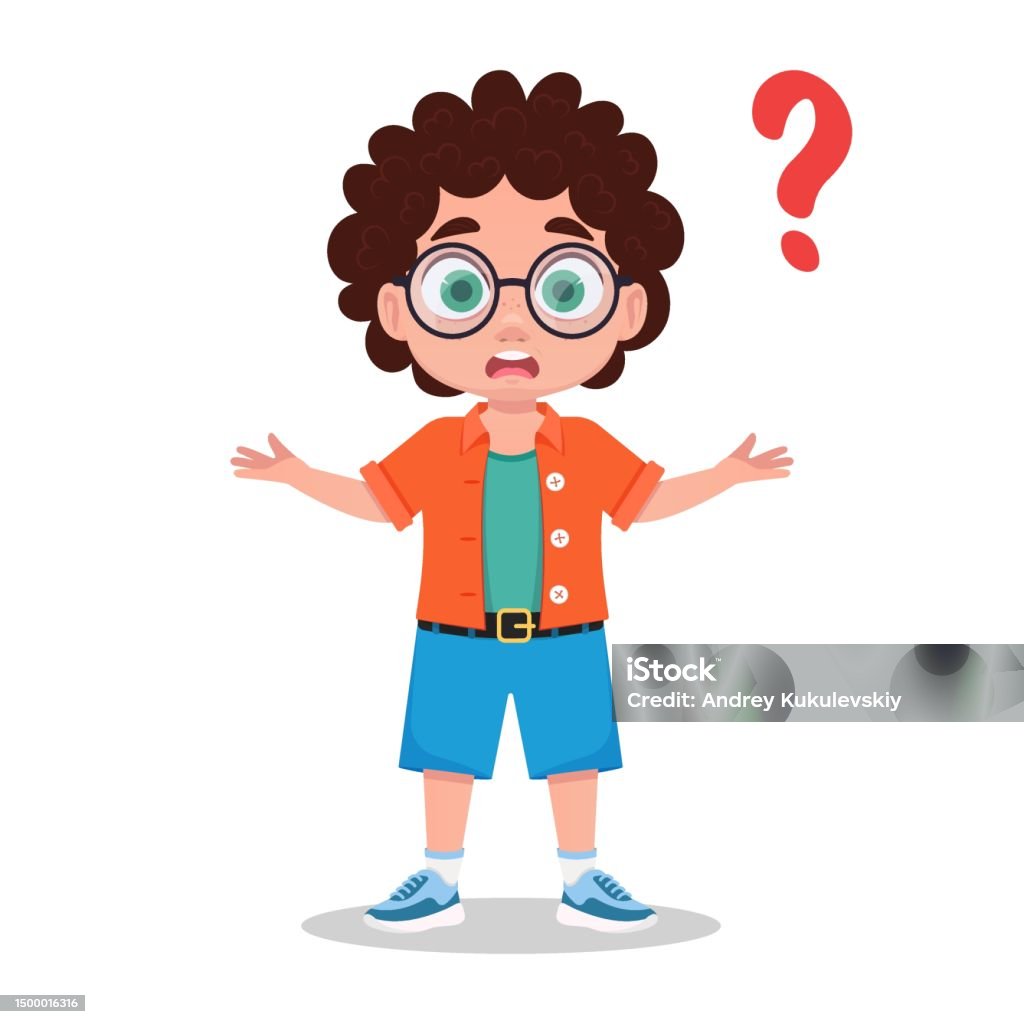 Cute Child Asks A Question Doesnt Know The Answer Vector Illustration Cute Child Asks A Question Doesnt Know The Answer Vector Illustration