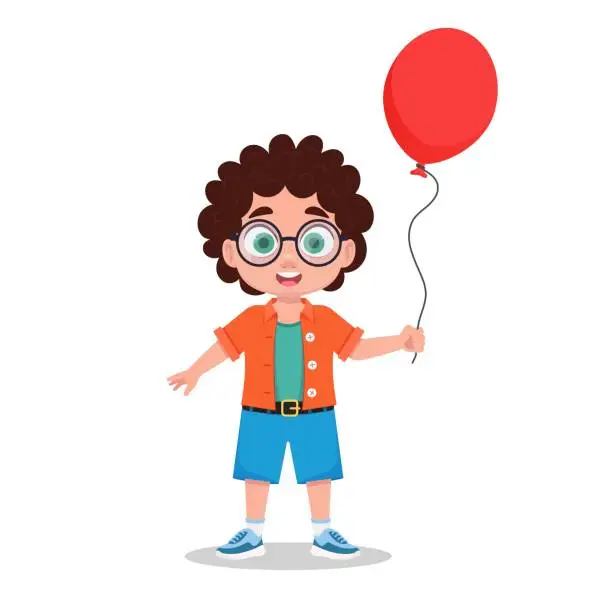 Vector illustration of Cute boy with a balloon. Vector illustration