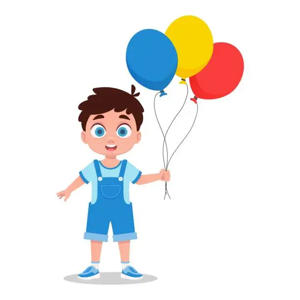 Vector illustration of Cute boy with balloons. Vector illustration