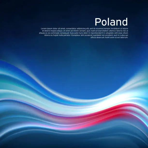Vector illustration of Poland abstract flag background. Blurred pattern of lines light colors of the polish flag in blue sky, business brochure. State banner, poland poster, patriotic cover, flyer. Vector design
