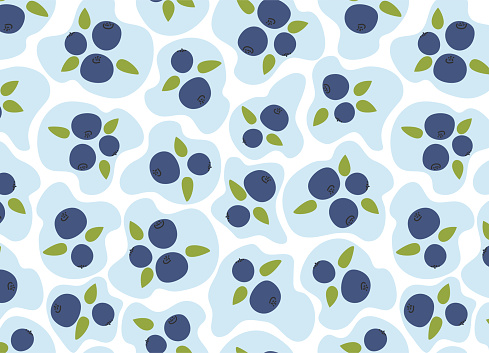 Blueberry hand drawn seamless vector pattern on a white background