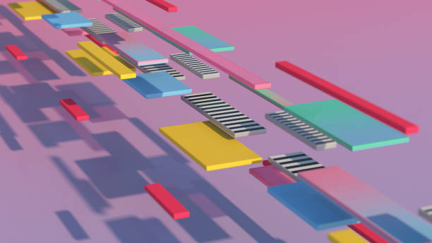 istock Bright colorful blocks flying. Abstract illustration, 3d render. 1500023703