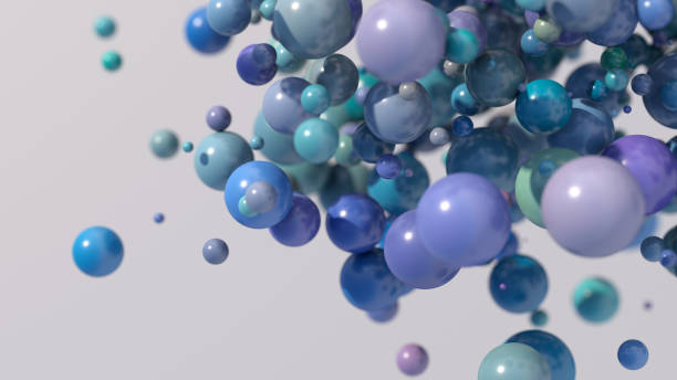 istock Blue, green, purple glossy balls flying. Abstract illustration, 3d render, close-up. 1500023742