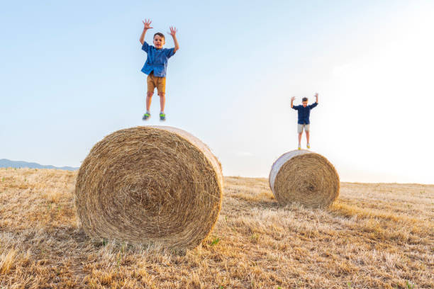 istock Young boys jumping on hay bales 1500024964