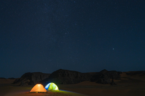 Camping in the desert under the starry sky of Djanet.Algeria