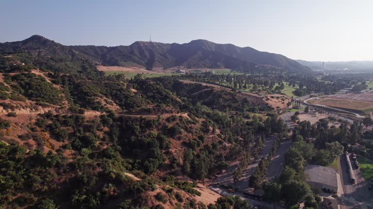 Hollywood hills and public nature park from aerial drone view