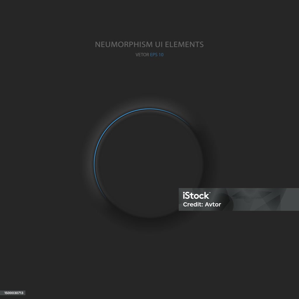 Round Black Button In Neumorphic Style With Blue Backlight User ...