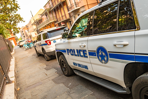 New Orleans, USA. 9 June 2023. Police car parked in New Orleans.