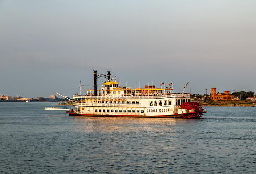 Lobith Netherlands April 2020, passenger boats moored with no work during the Corona , Covid 19 crisis in the Netherlands, passenger ship rhein river Netherlands