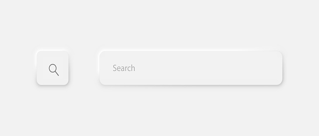 The search bar on a light gray background. UI Components In Simple Neomorphic Style For Apps, Websites, Interfaces. Vector illustration