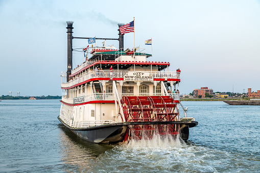 New Orleans, USA. 9 June 2023. Paddle steamer on the Mississippi from New Orleans