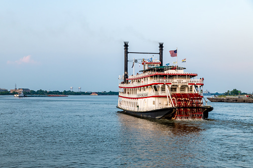 New Orleans, USA. 9 June 2023. Paddle steamer on the Mississippi from New Orleans