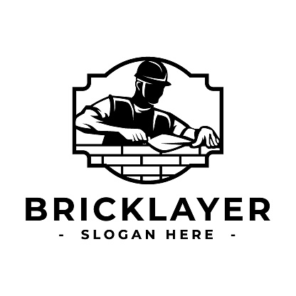 Masonry logo design template. Bricklayer logo vector. Construction logo