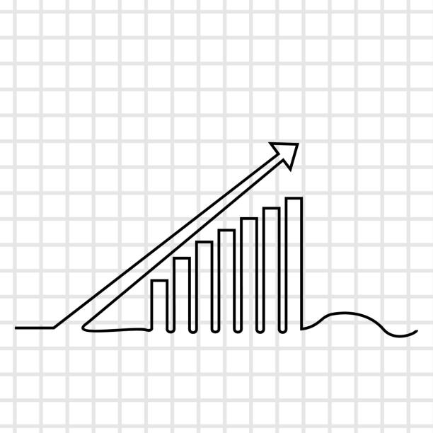 geschäftsdiagramm auf einem weißen hintergrund, handzeichnung einzelne eine linie - graph arrow sign chart single line stock-grafiken, -clipart, -cartoons und -symbole