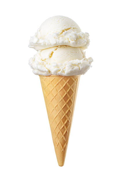 istock Vanilla ice cream scoops served on a waffle cone isolated on white 1500035729