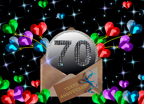 3d illustration, 70 anniversary. golden numbers on a festive background. poster or card for anniversary celebration, party