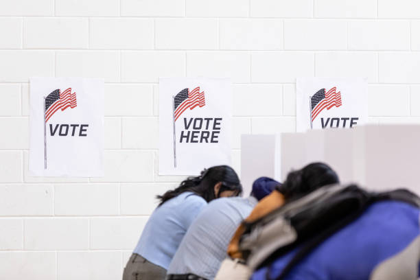 istock Diverse group of unrecognizeable voters stand at their voting booths 1500037451